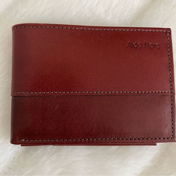 Men’s Leather Bifold Wallet by Aldo Nero  Gorgeous Bicolor Rich Dark Brown - Picture 4 of 12
